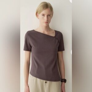 Chic Asymmetrical Neckline Tee - Dark Purple